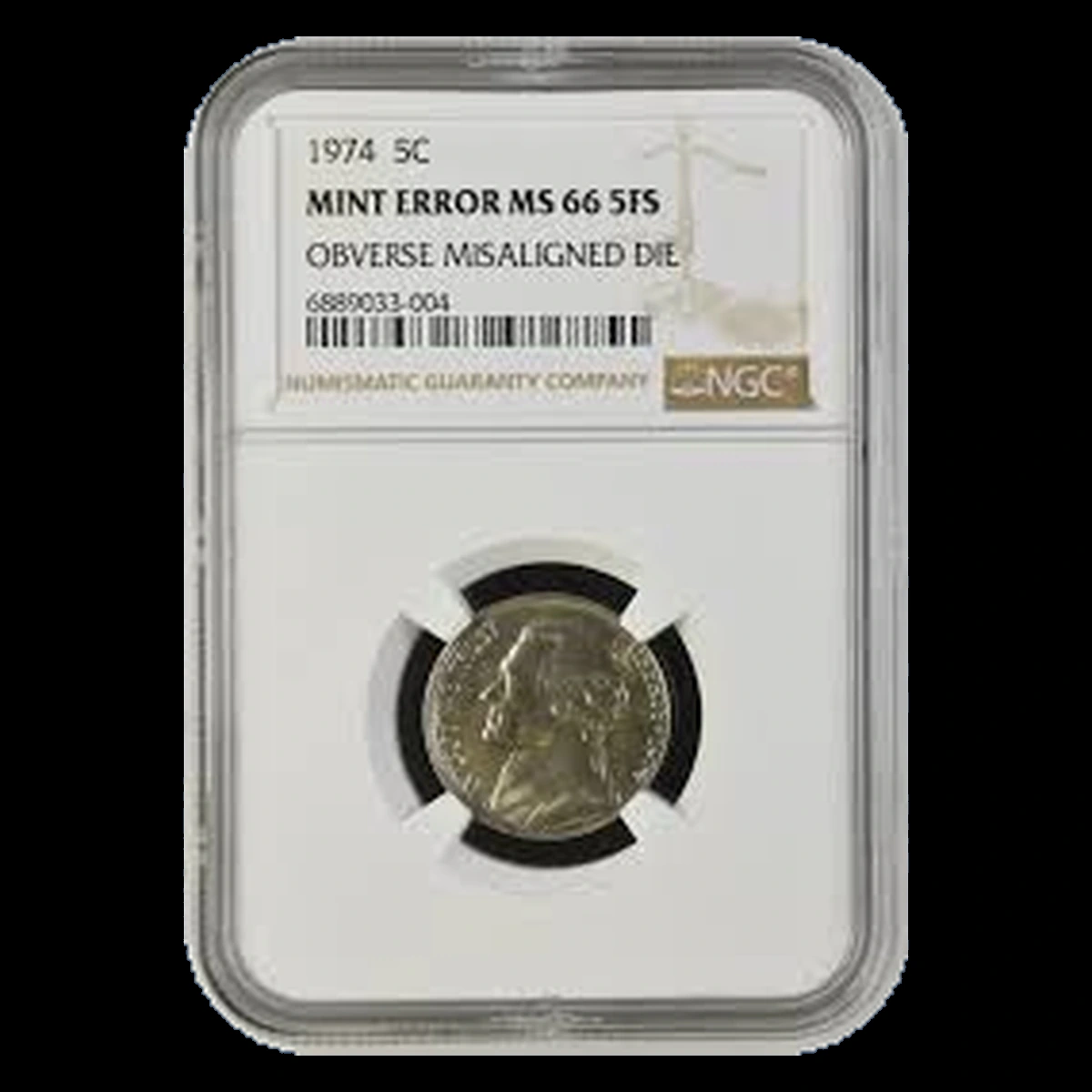 1974 Jefferson Nickel: Misaligned obverse die