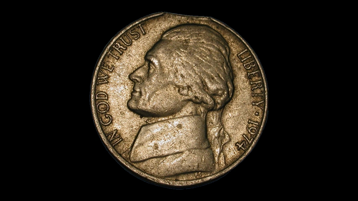 1974 Jefferson Nickel: Clipped Planchet