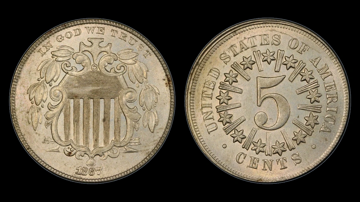 1867 Shield Nickel: Repunched Date