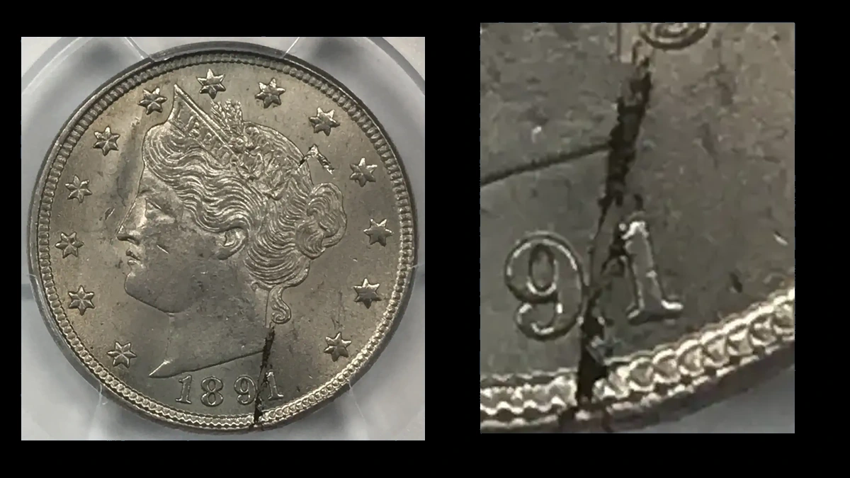 1891 Liberty Nickel: Defective Planchet