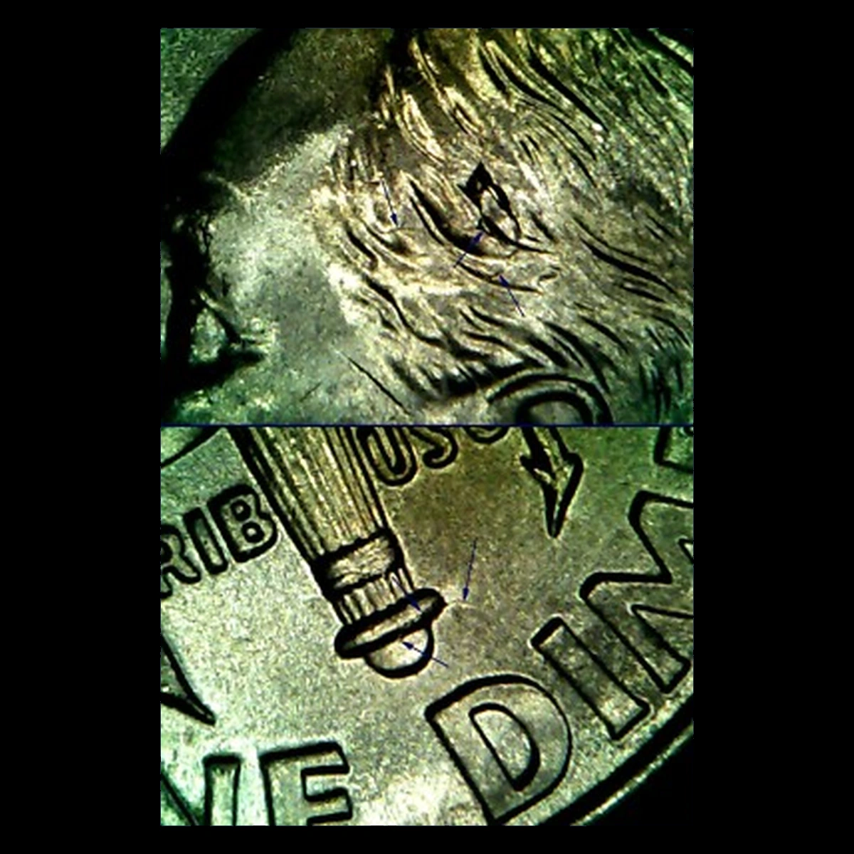 2019 Roosevelt Dime: Die Crack / Die Chip