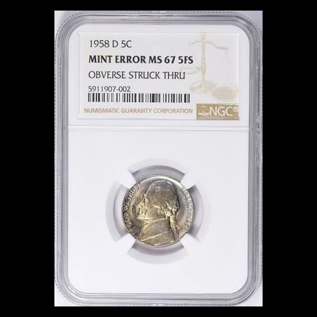 1958 Jefferson Nickel: Struck-Through Error