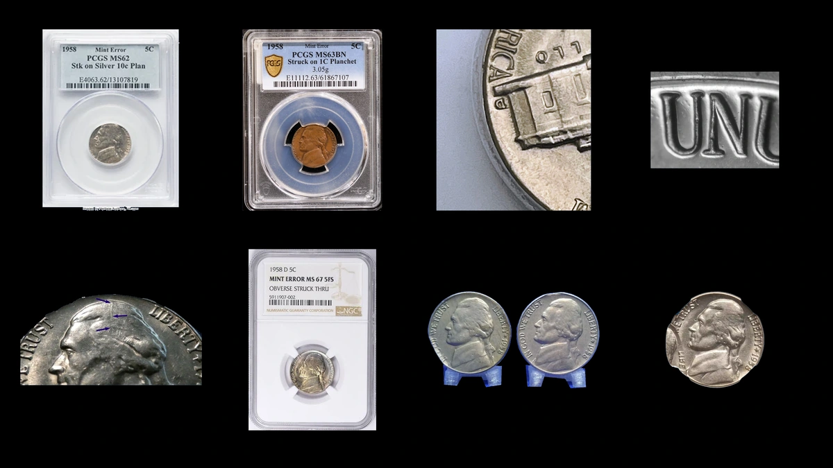 1958 Nickel Errors — error coin photographs