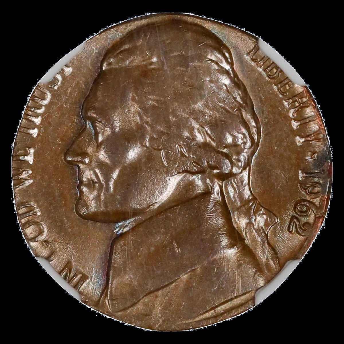 1962 Jefferson Nickel: Struck on a cent planchet