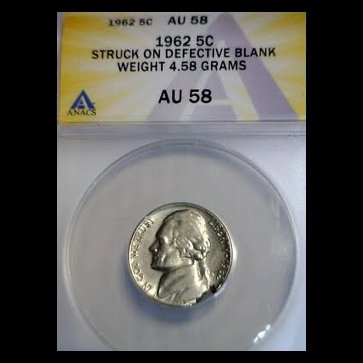 1962 Jefferson Nickel: Planchet Flaw