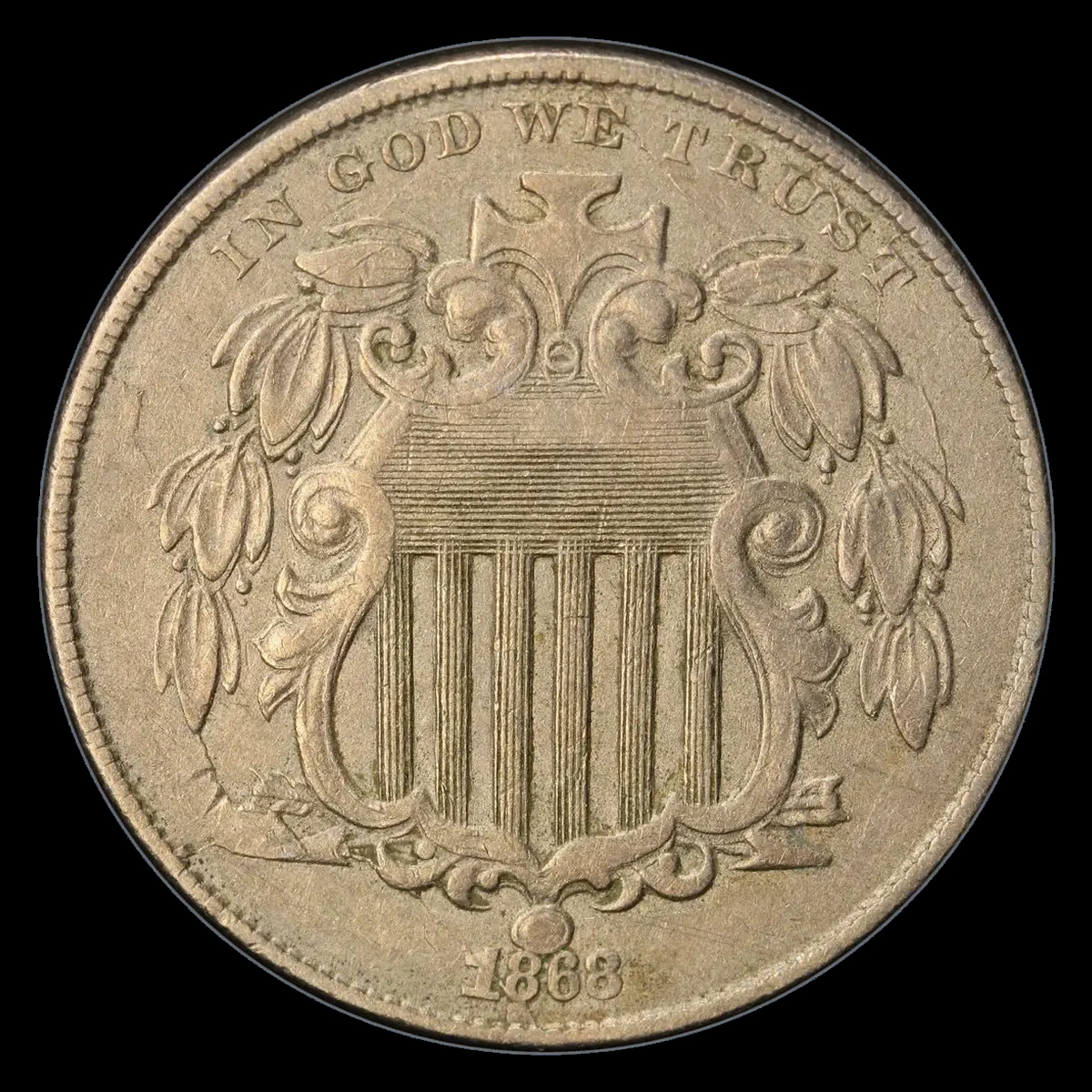 1868 Shield Nickel: Doubled Die Obverse