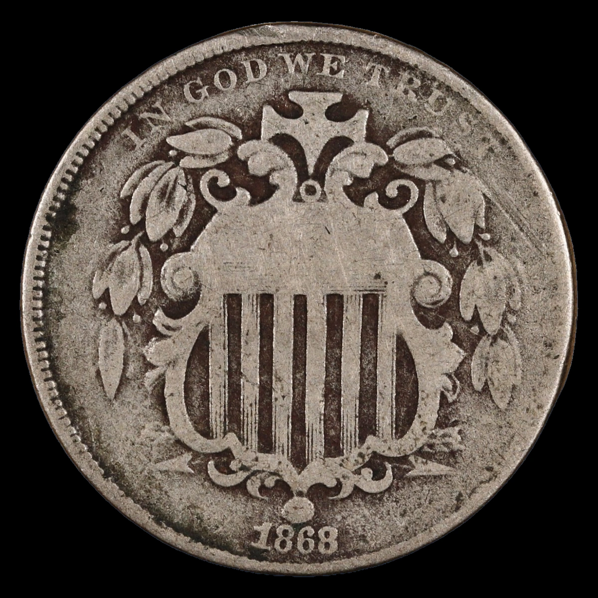 1868 Shield Nickel: Off-Center Strike