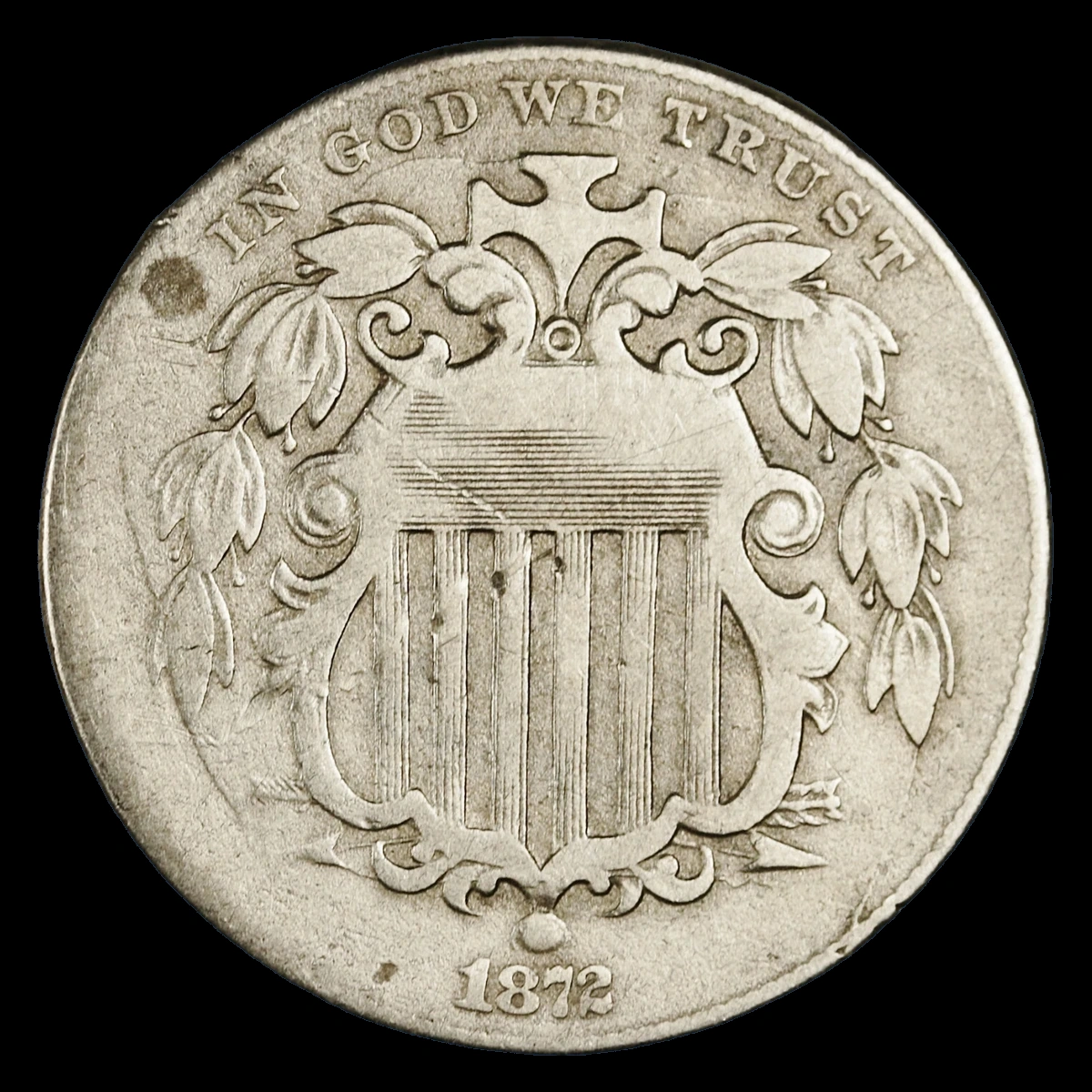 1872 Shield Nickel: Die Crack / Die Chip