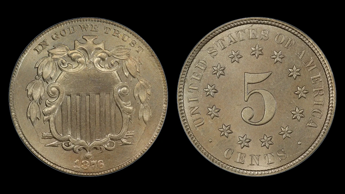 1876 Shield Nickel: Die Crack / Die Chip