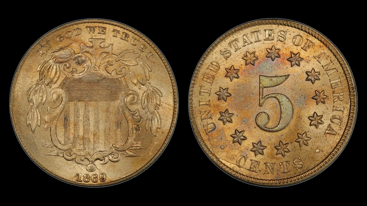 1869 Shield Nickel: Repunched Date