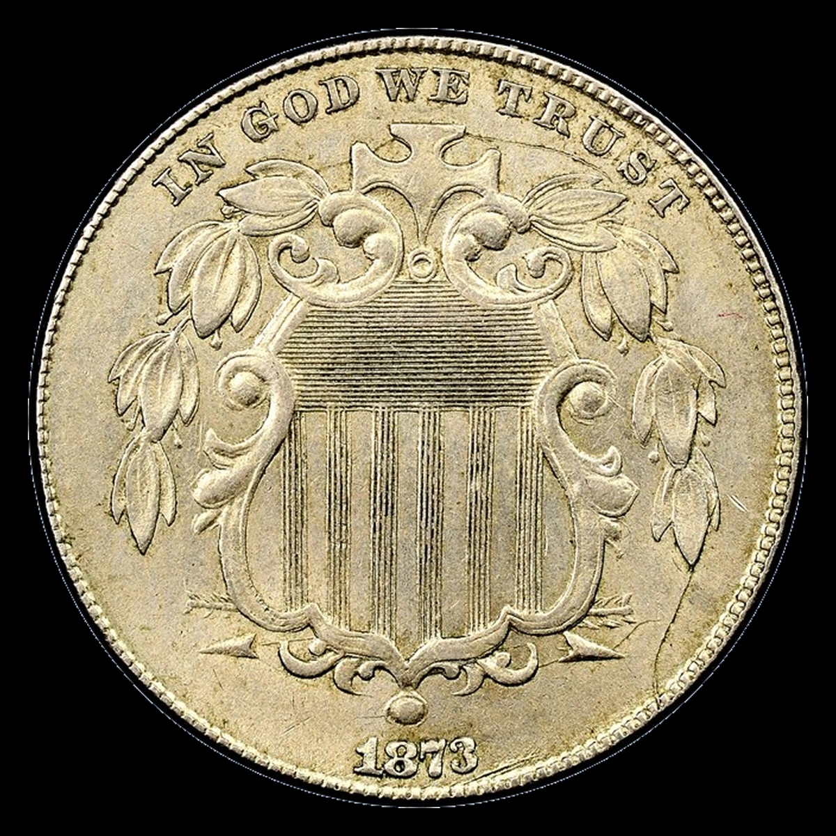 1873 Shield Nickel: Die Crack / Die Chip