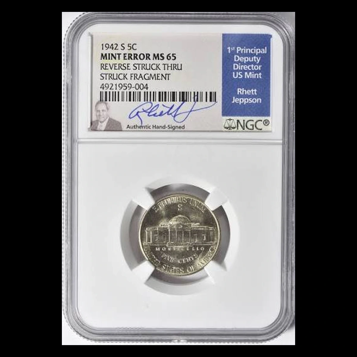 1942 Jefferson Nickel: Struck Through