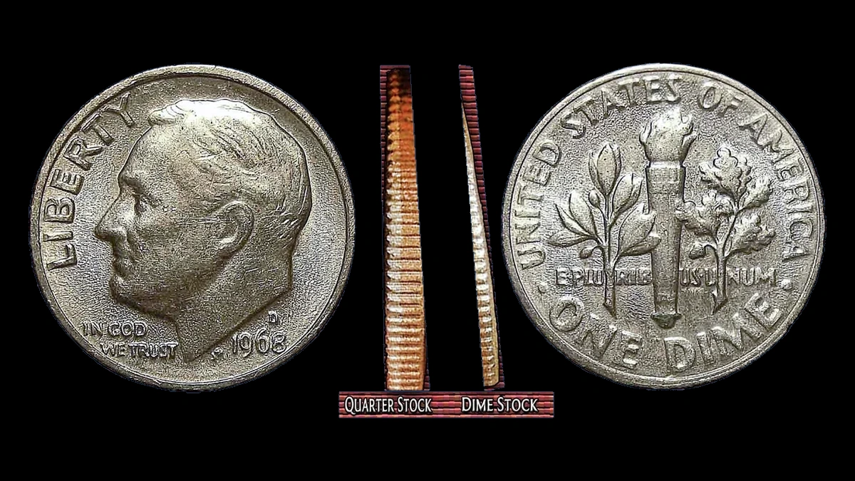 1968 Roosevelt Dime: Dime Struck on Quarter Stock