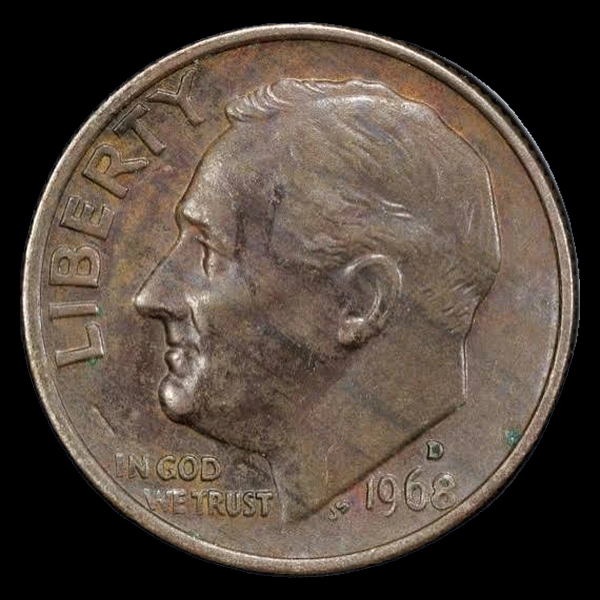 1968 Roosevelt Dime: Missing Clad