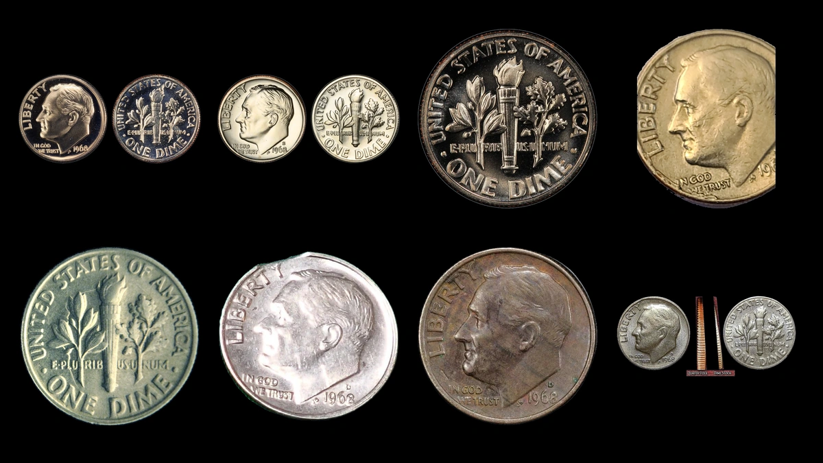 1968 Dime Errors — error coin photographs