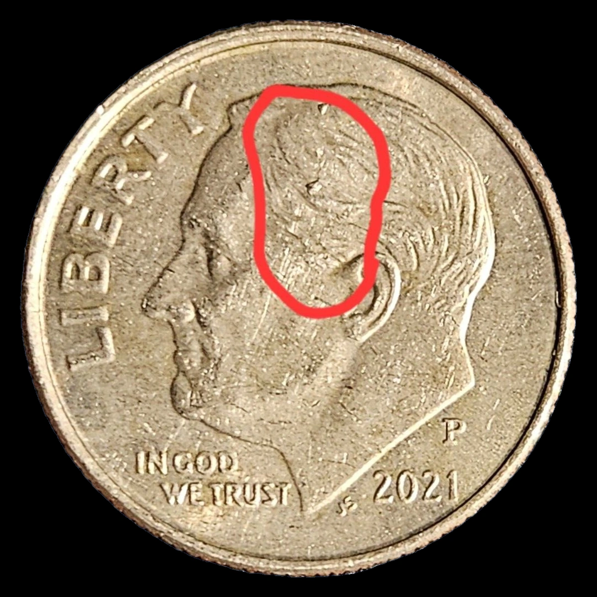 2021 Roosevelt Dime: Die Crack / Die Chip