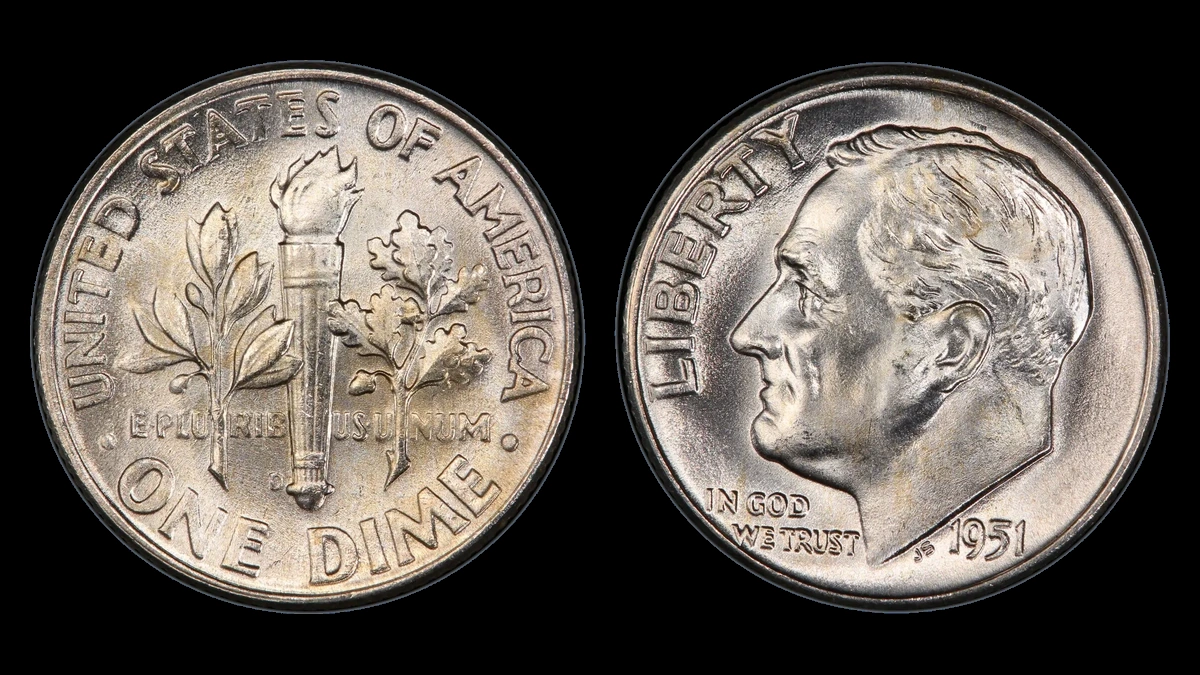 1951 Roosevelt Dime: Repunched D Mintmark