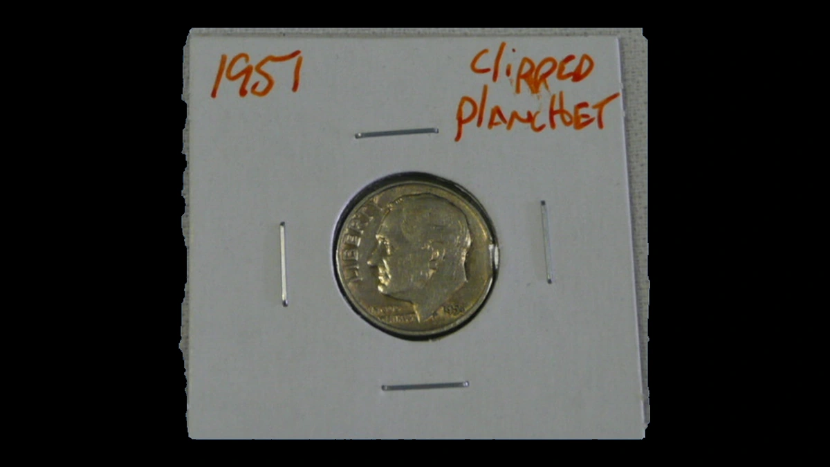 1951 Roosevelt Dime: Clipped Planchet