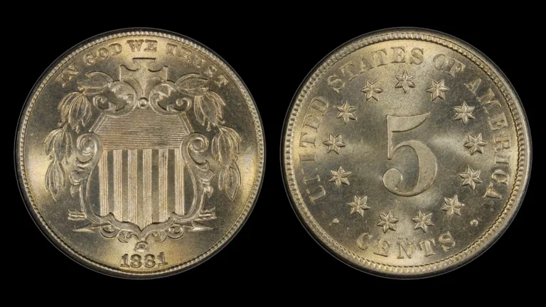 1881 Shield Nickel, obverse and reverse