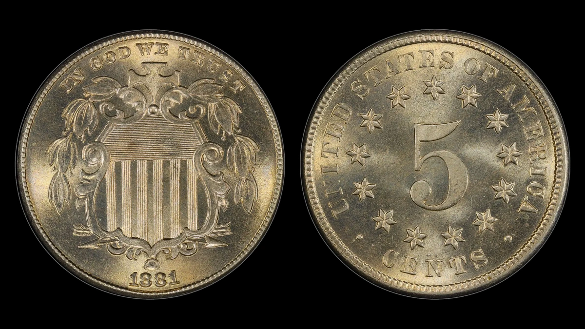 1881 Shield Nickel, obverse and reverse