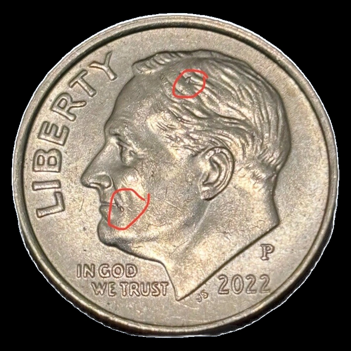2022 Roosevelt Dime: Die Crack / Die Chip