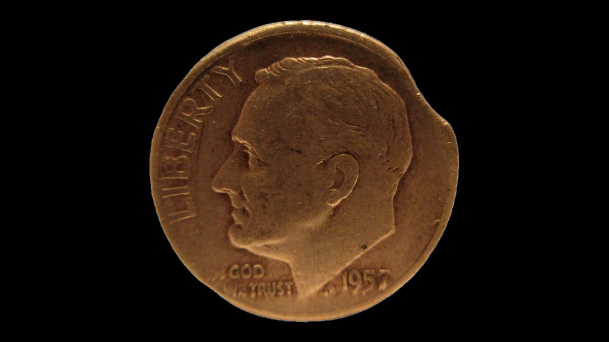 1957 Roosevelt Dime: Clipped Planchet