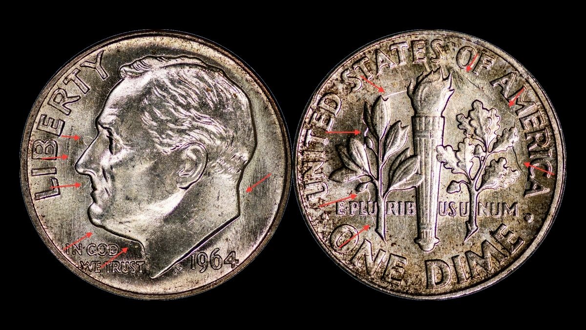 1964 Roosevelt Dime: die clash