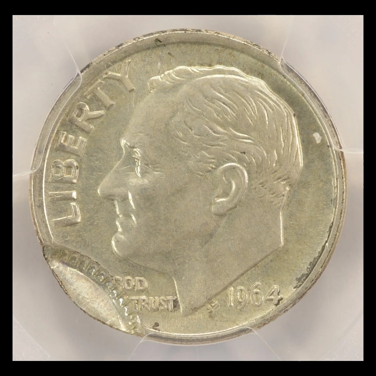 1964 Roosevelt Dime: partial brockage