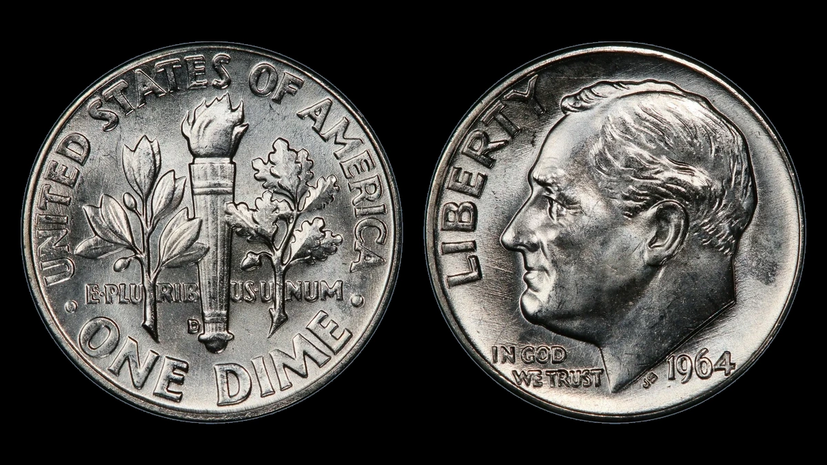 1964 Roosevelt Dime: Repunched Mintmark