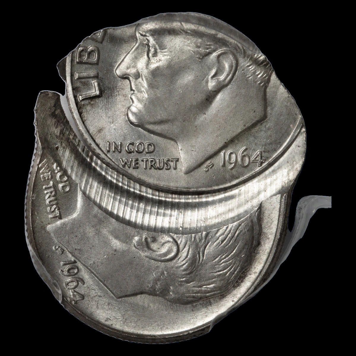 1964 Roosevelt Dime: double strike with an off-center second impression