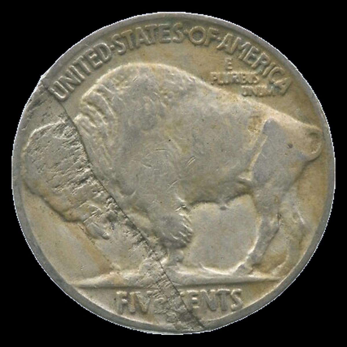 1929 Buffalo Nickel: Lamination / Split Planchet