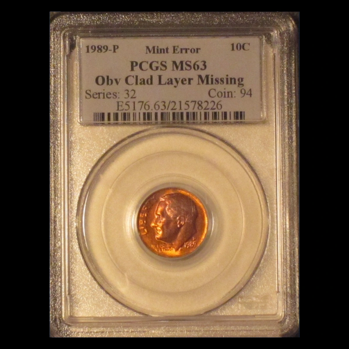 1989 Roosevelt Dime: Missing Obverse Clad Layer