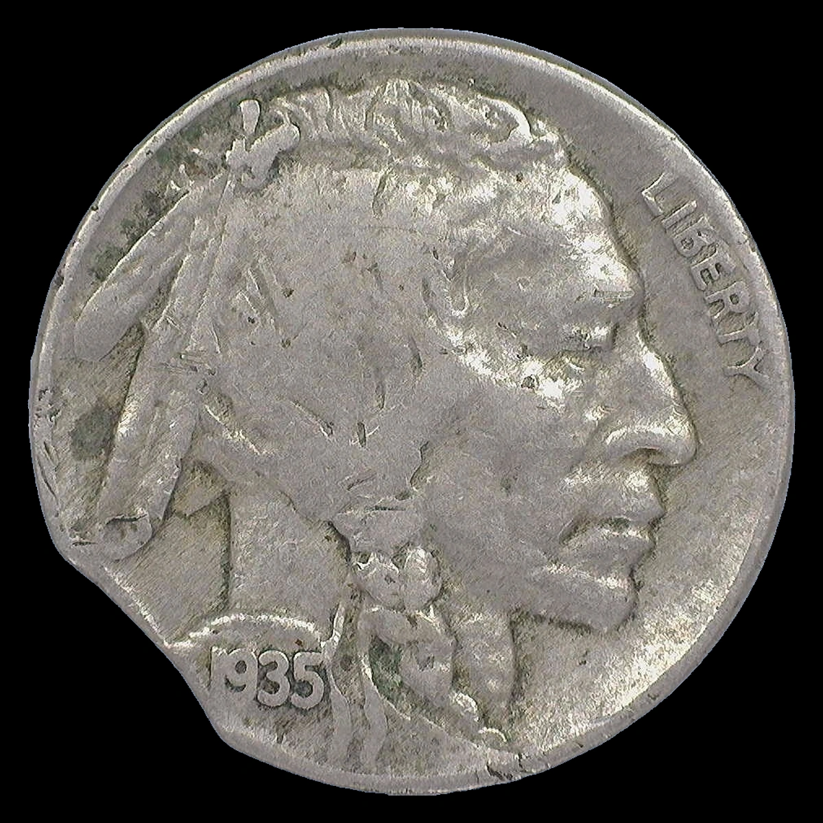 1935 Buffalo Nickel: Clipped Planchet