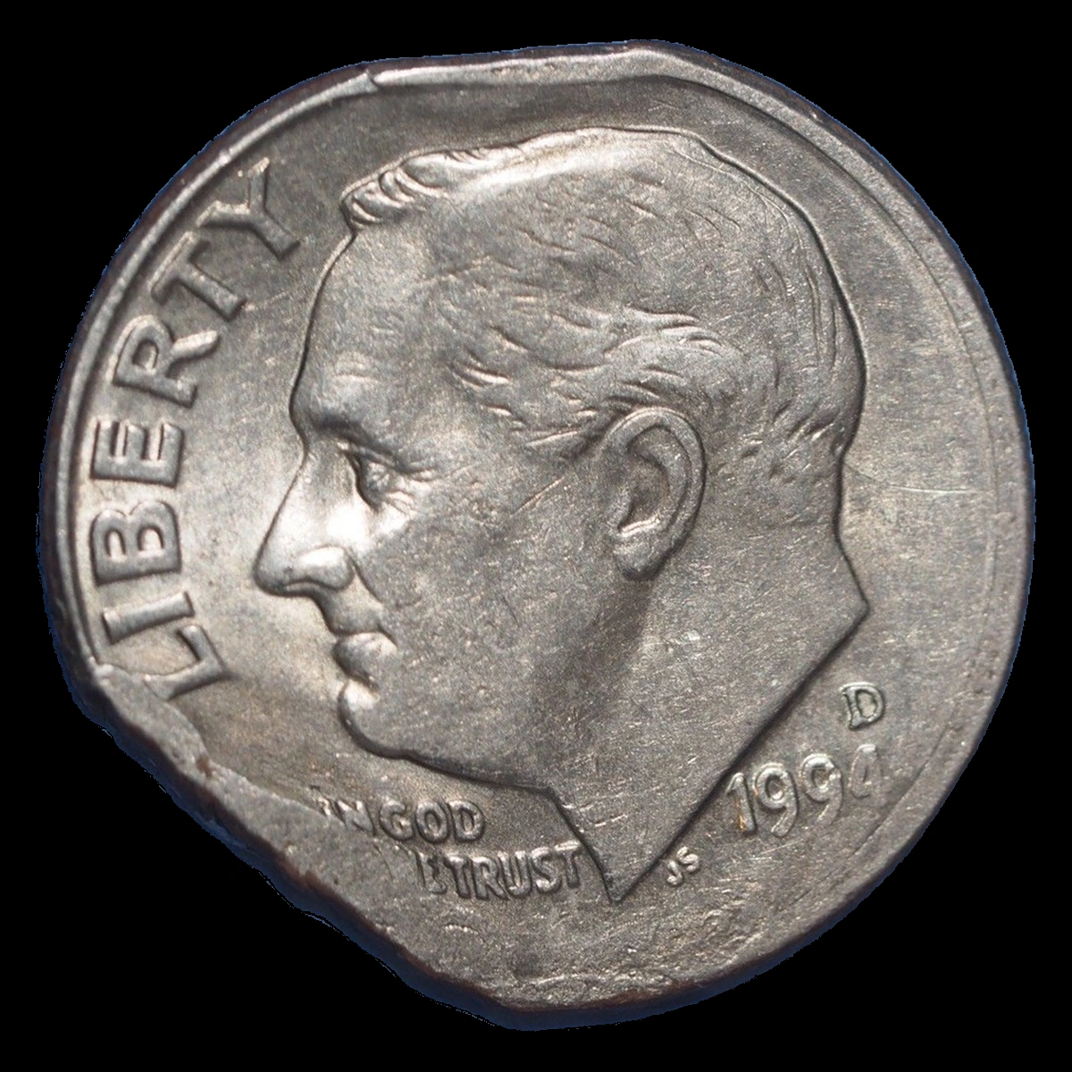 1994 Roosevelt Dime: Double Clipped Planchet