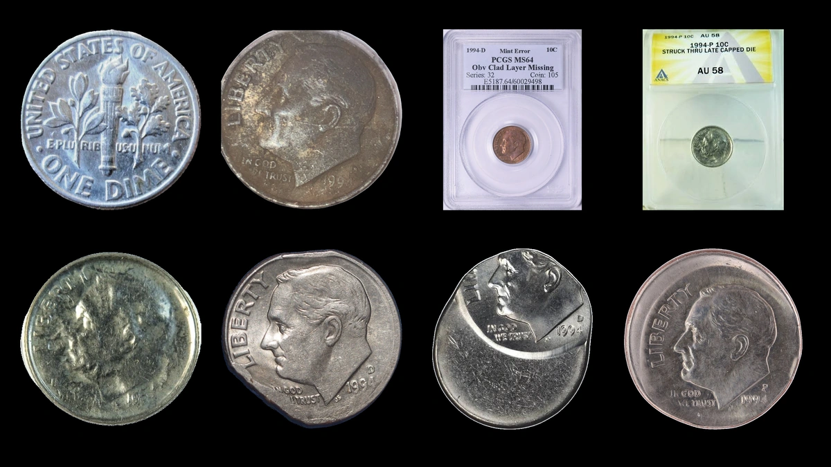 1994 Dime Errors — error coin photographs