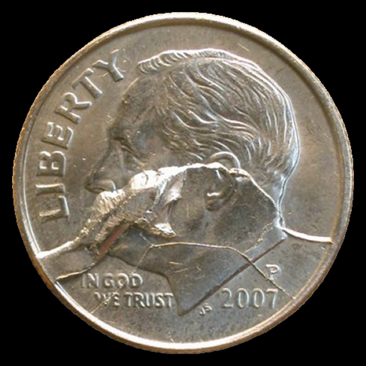 2007 Roosevelt Dime: Die Crack / Die Chip