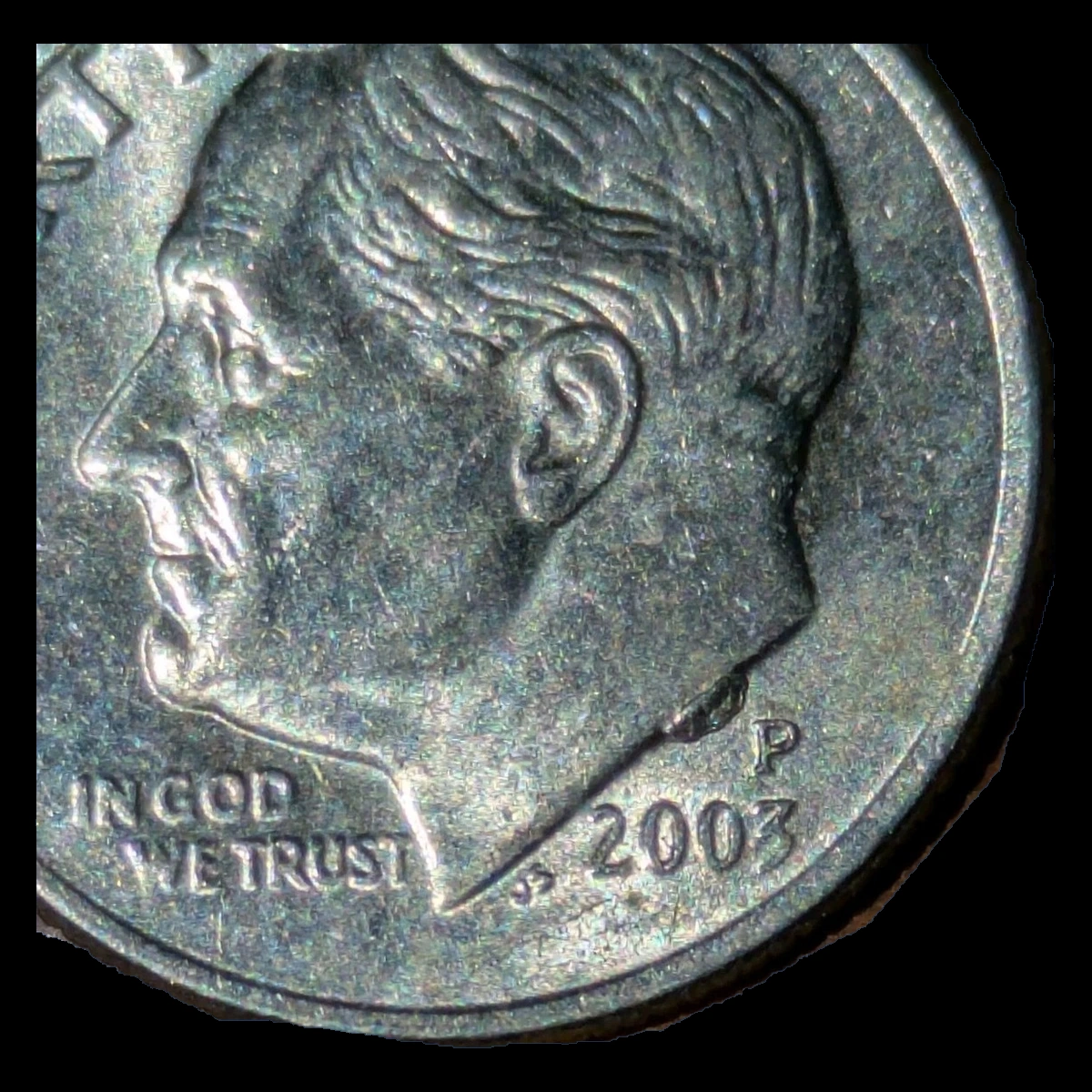 2003 Roosevelt Dime: Die Crack / Die Chip
