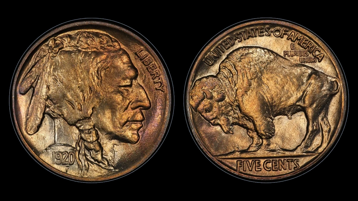 1920 Buffalo Nickel: Two Feathers / Abraded Third Feather