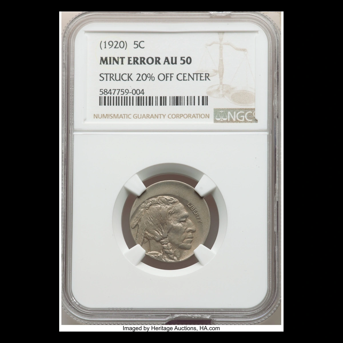 1920 Buffalo Nickel: Off-Center Strike