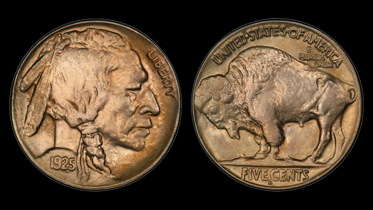 1925 Buffalo Nickel: Two Feathers / Abraded Third Feather