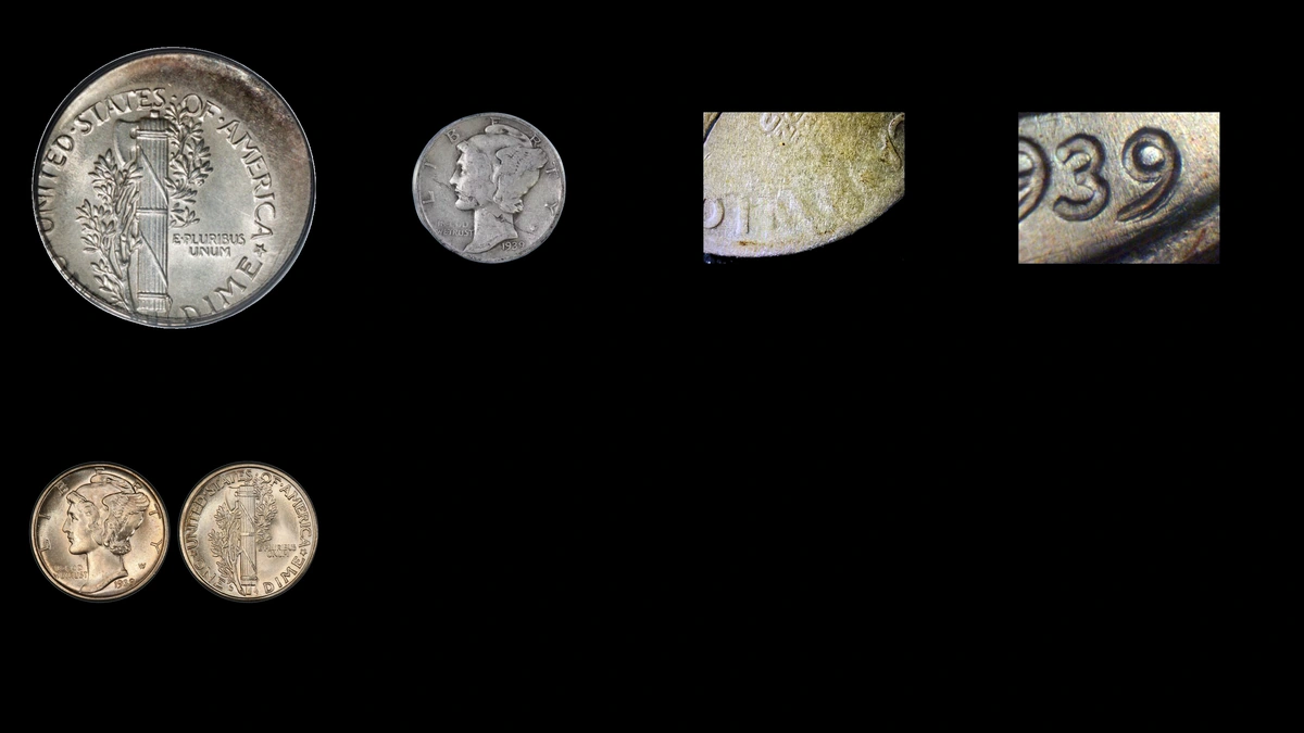 1939 Dime Errors — error coin photographs