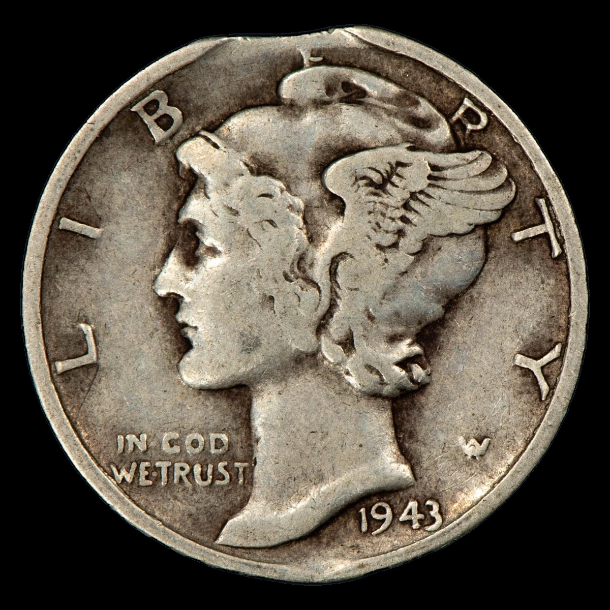 1943 Mercury Dime: Clipped Planchet