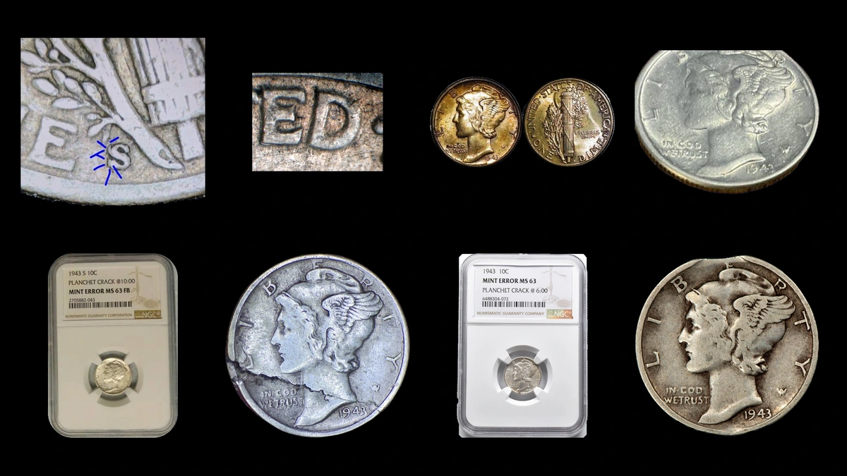 1943 Dime Errors — error coin photographs