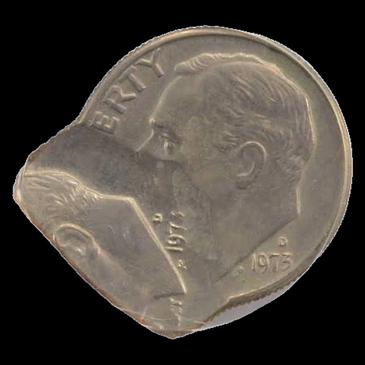 1973 Roosevelt Dime: double strike with an off-center chain-strike impression