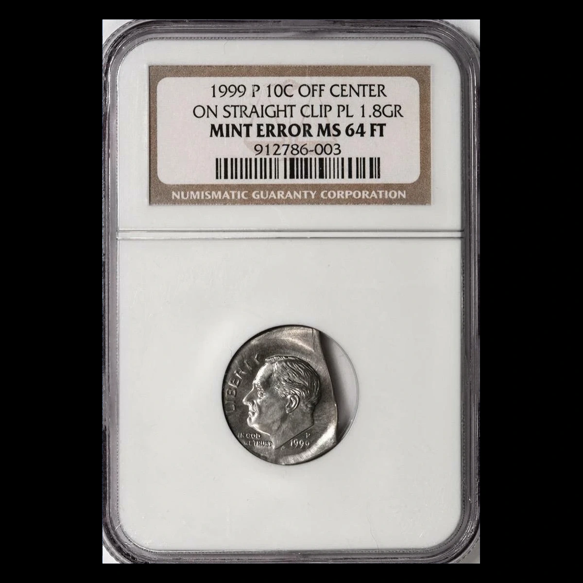 1999 Roosevelt Dime: Straight Clipped Planchet