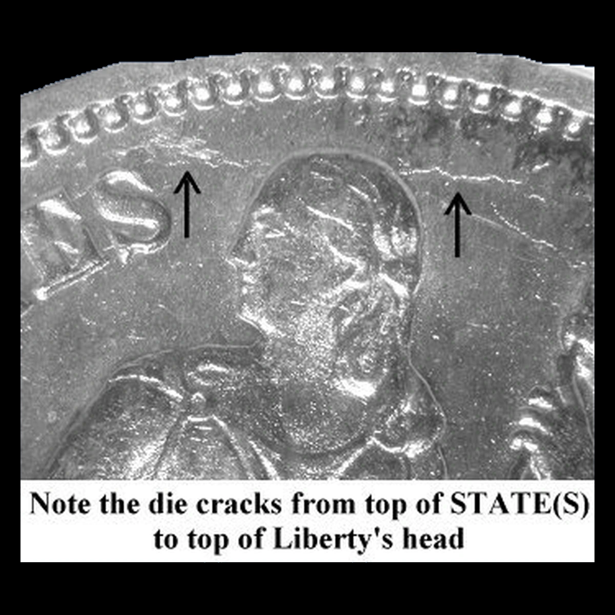 1891 Liberty Seated Dime: Die Crack / Die Chip