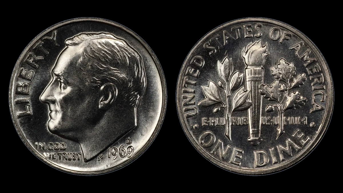 1969 Roosevelt Dime: Repunched D Mintmark