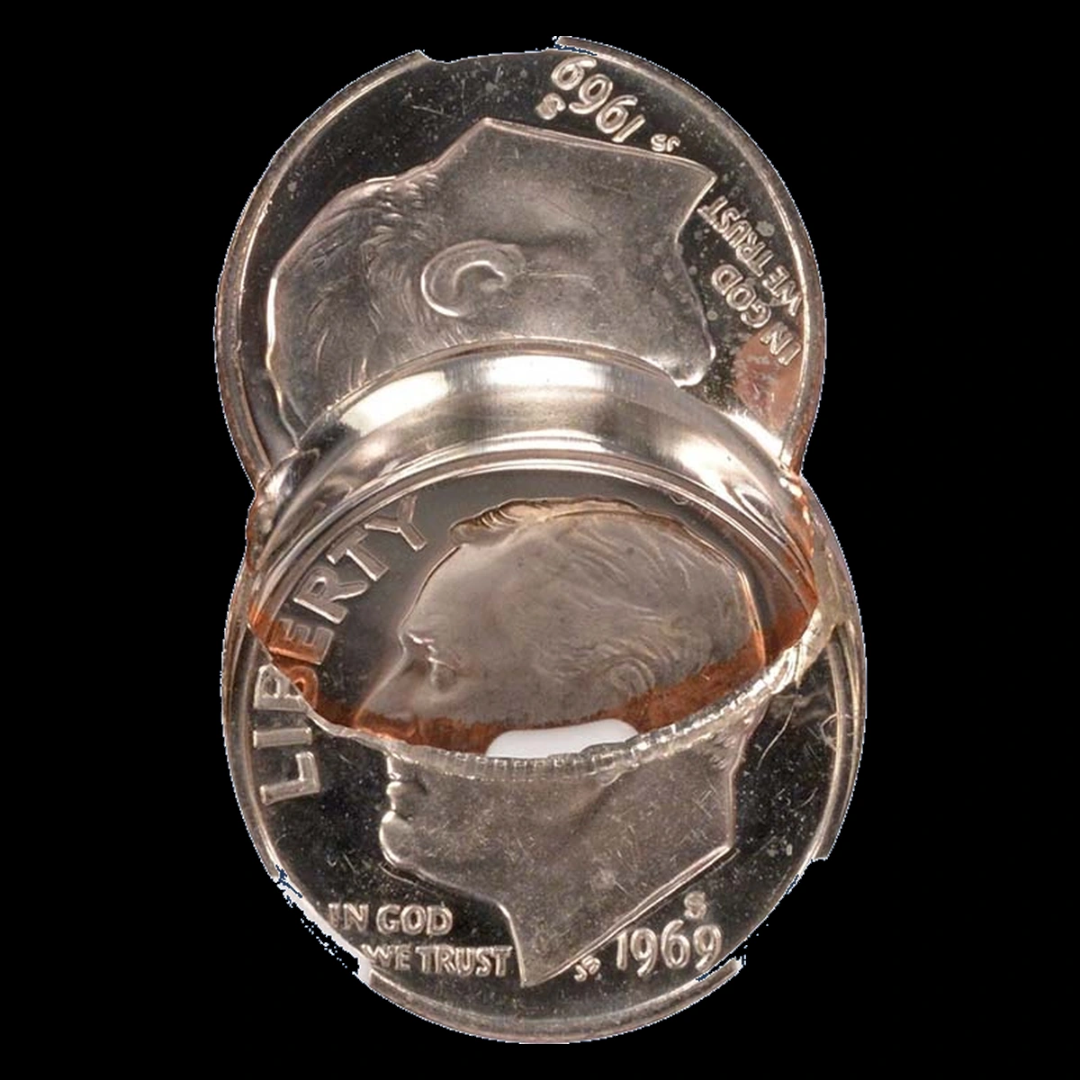 1969 Roosevelt Dime: Brockage