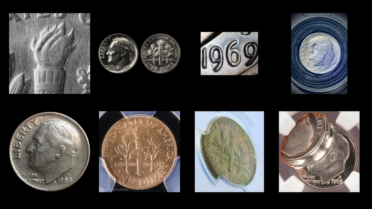 1969 Dime Errors — error coin photographs