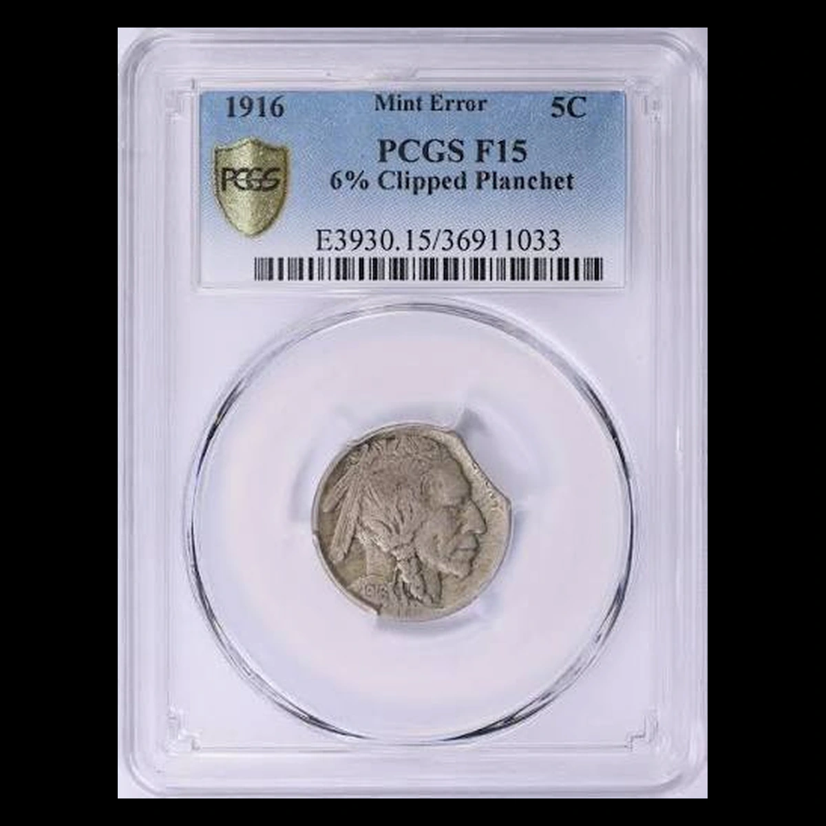 1916 Buffalo Nickel: Clipped Planchet
